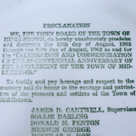 Kettlesprings Town of Middletown New York Bi Centennial 1763-1963 Green Collect - Picture 4 of 12